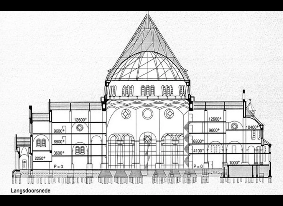 Ambonplein 79 Gerardus Majellakerk ontwerptekening langsdoorsnede